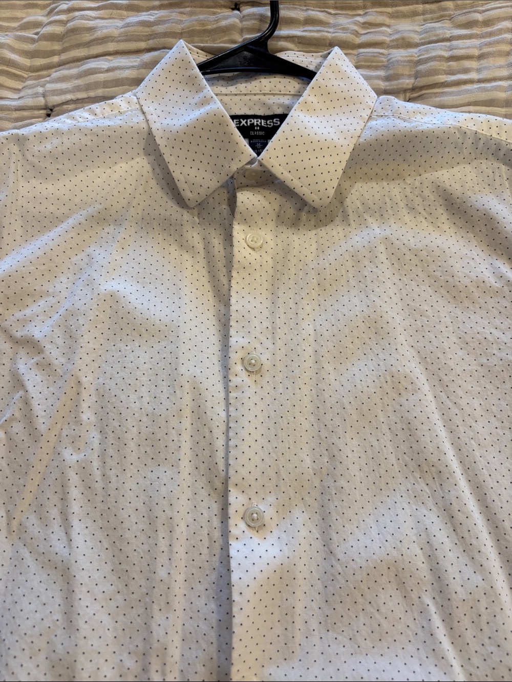 Express Men’s White Dress Shirt with Small Gray Dots